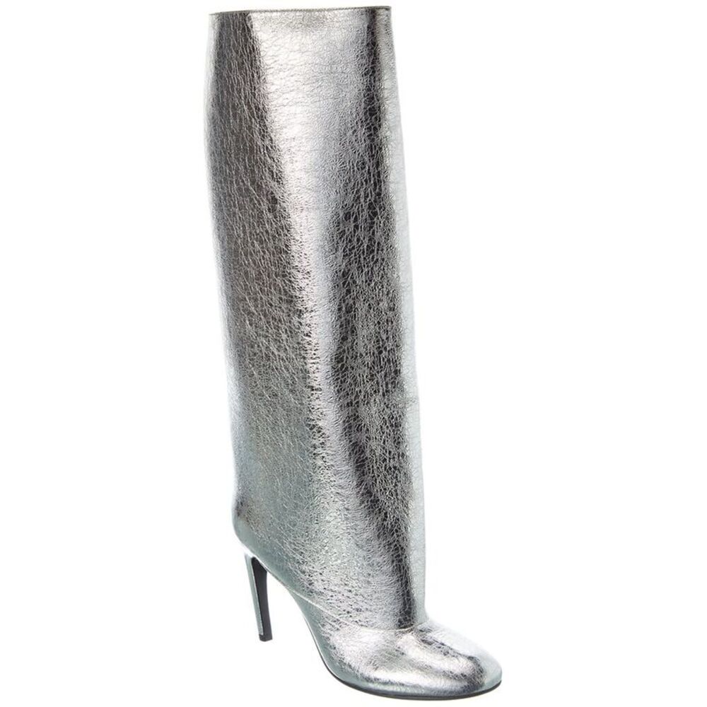 Sergio Rossi Arc Leather Knee-High Boot, Silver